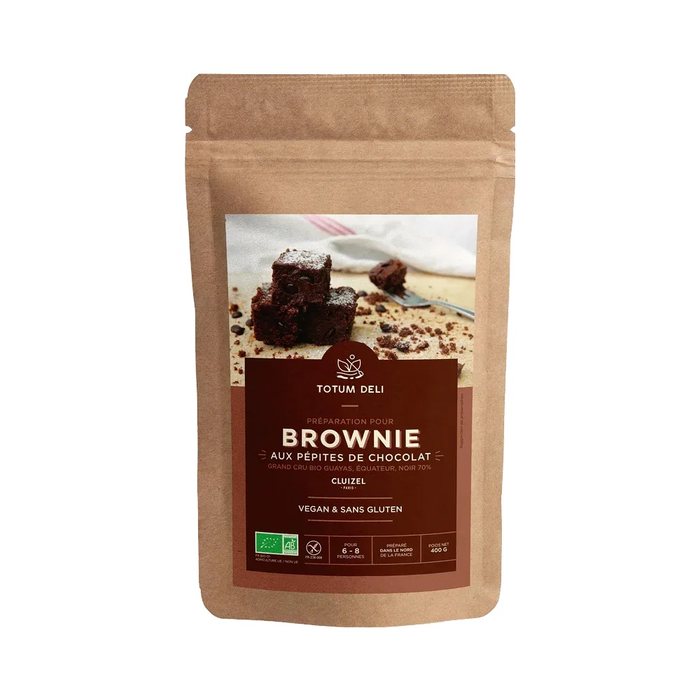 préparation de brownie au pépites de chocolat sans gluten de chez totum deli - nuten